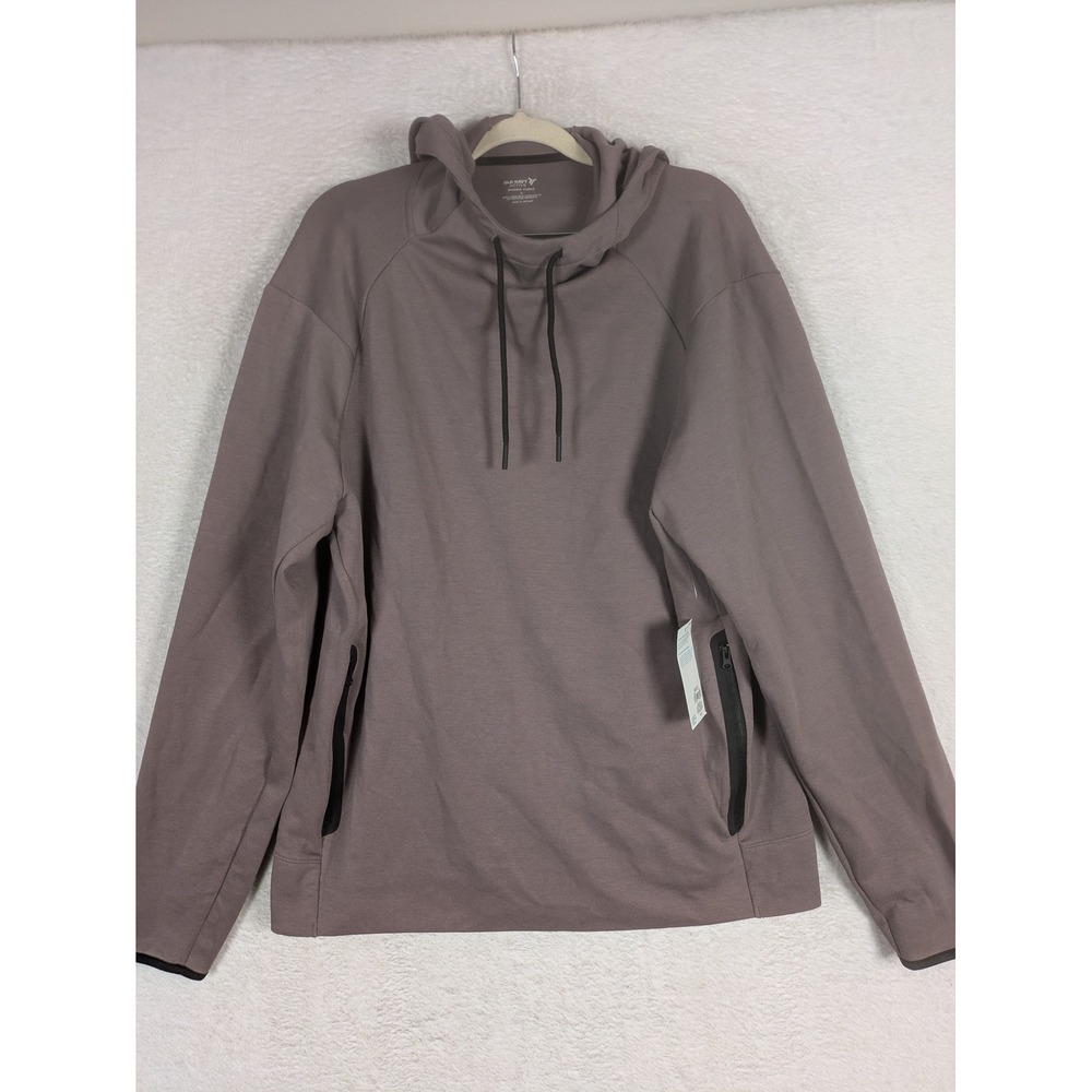 NEW Old Navy Hoodie Men's L Gray Purple Dynamic Fleece Mock Neck Zip Pockets